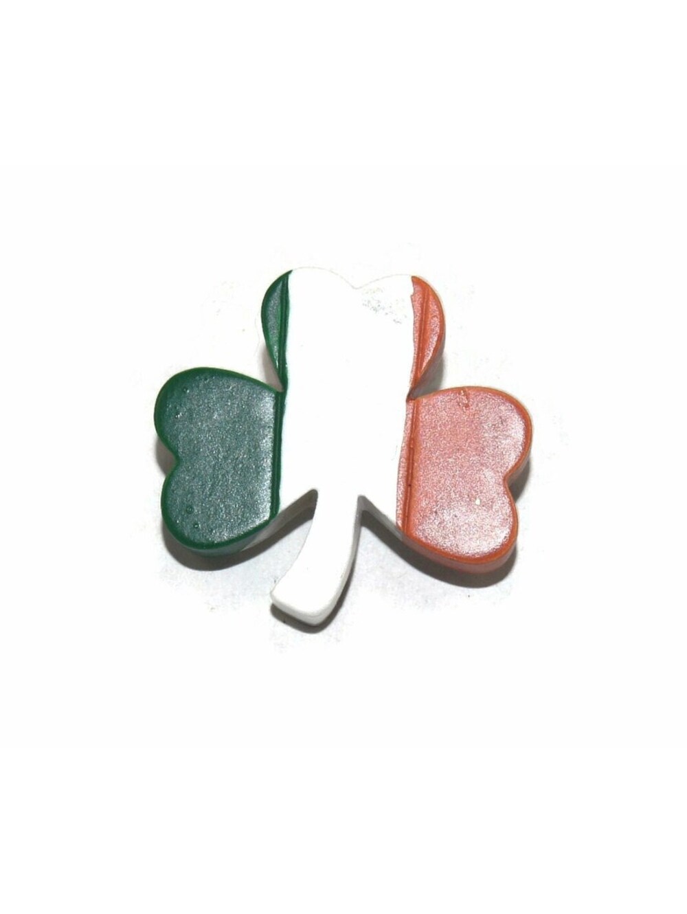 Vintage Green, White and Red Resin Shamrock Brooch with "C" Clasp.